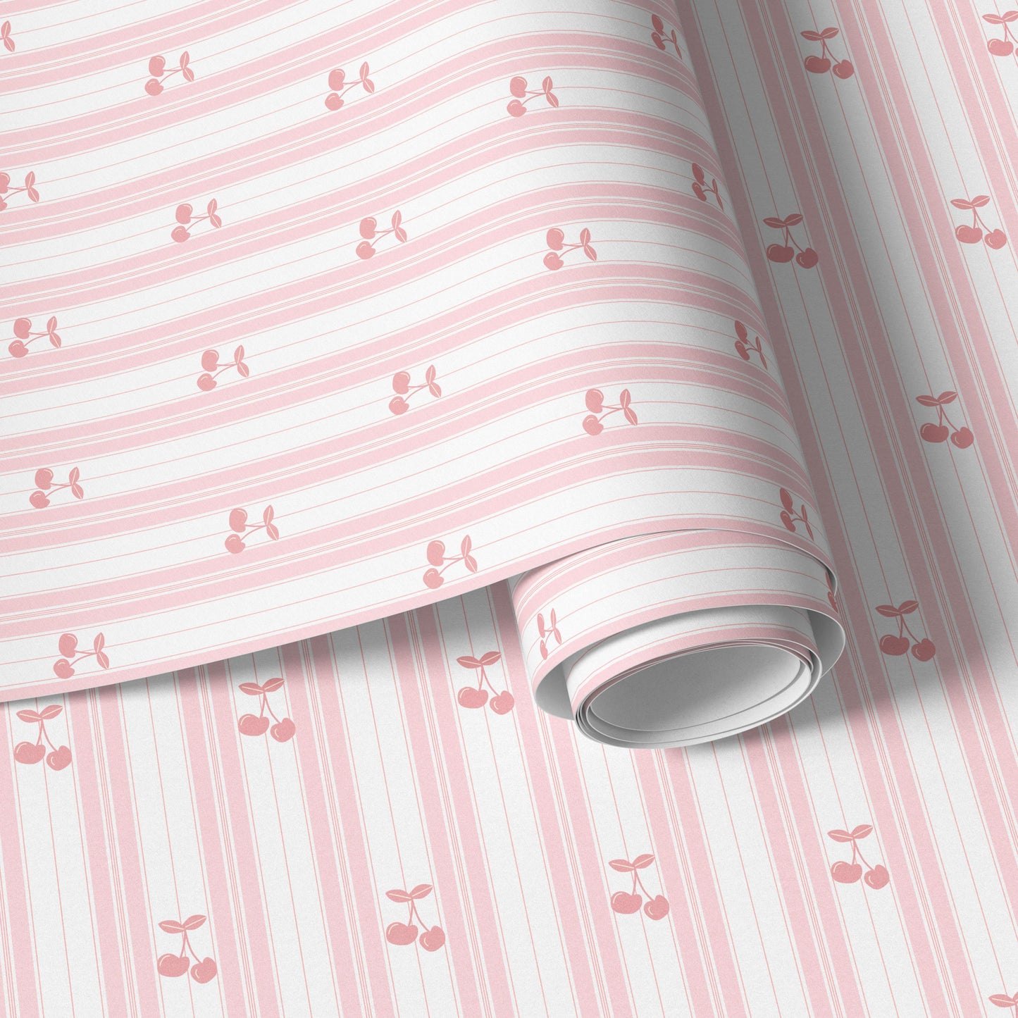 Pink Cherry Striped Wallpaper