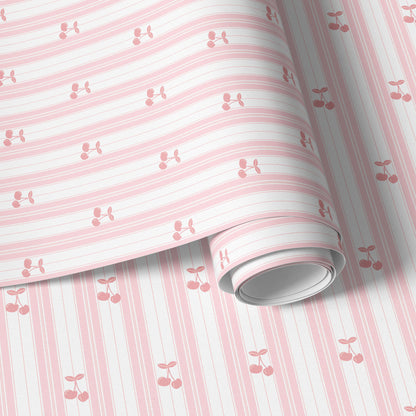 Pink Cherry Striped Wallpaper