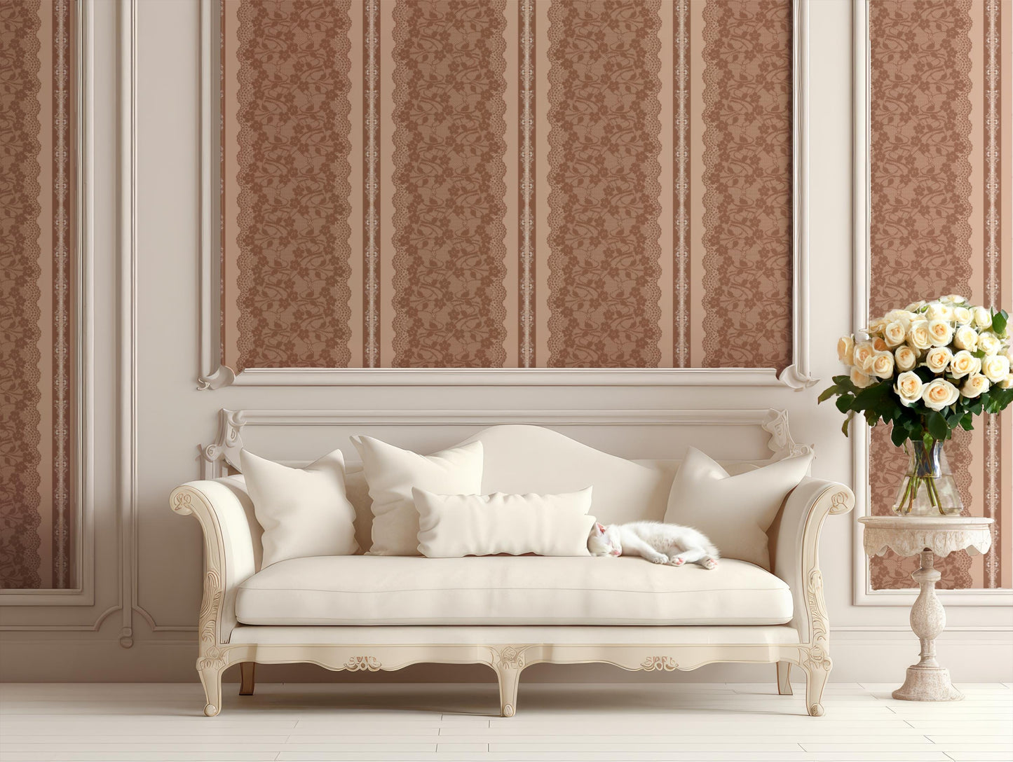Dusty Rose Lace Stripe Wallpaper