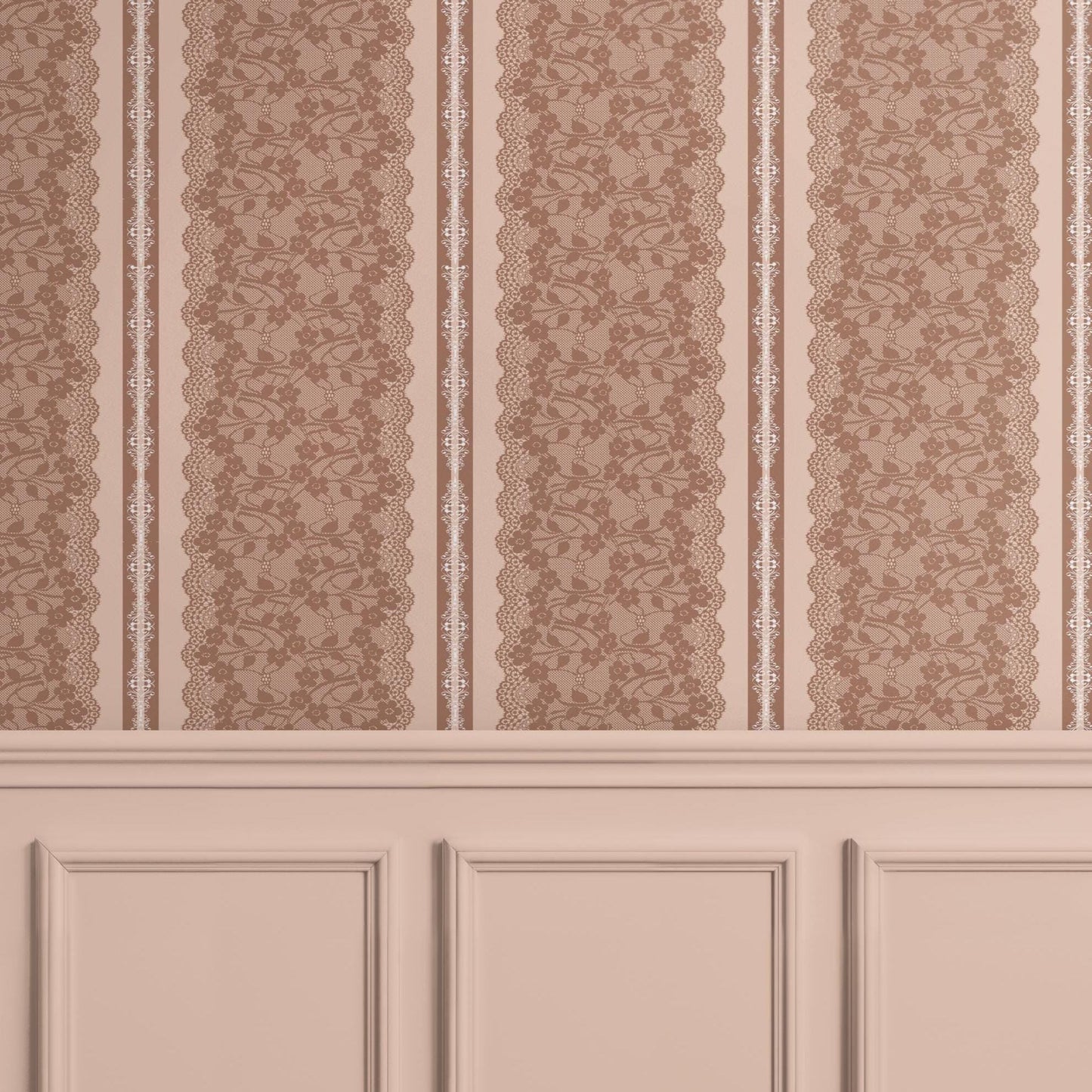 Dusty Rose Lace Stripe Wallpaper