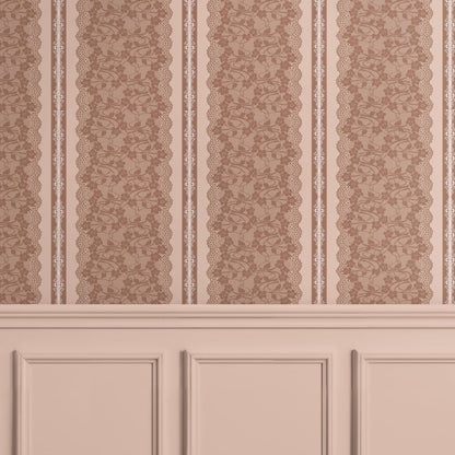 Dusty Rose Lace Stripe Wallpaper