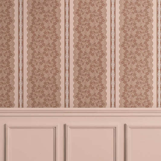 Dusty Rose Lace Stripe Wallpaper