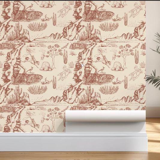 Western Terracotta Toile Wallpaper