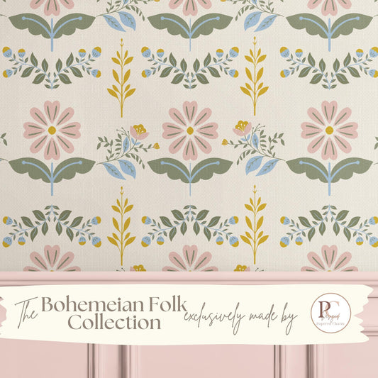 Boho Folk Floral Wallpaper