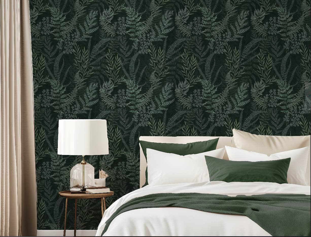 Deep Green Forest Fern Wallpaper | Moody Botanical Walls