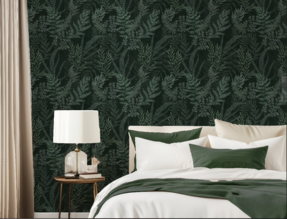 Deep Green Forest Fern Wallpaper | Moody Botanical Walls