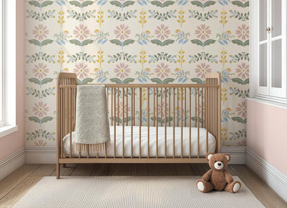 Boho Folk Floral Wallpaper