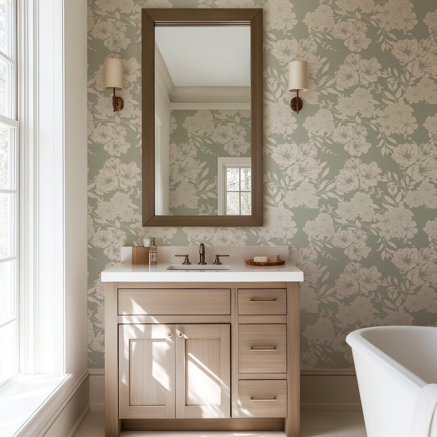 Sage Green Floral Wallpaper