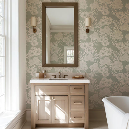 Sage Green Floral Wallpaper