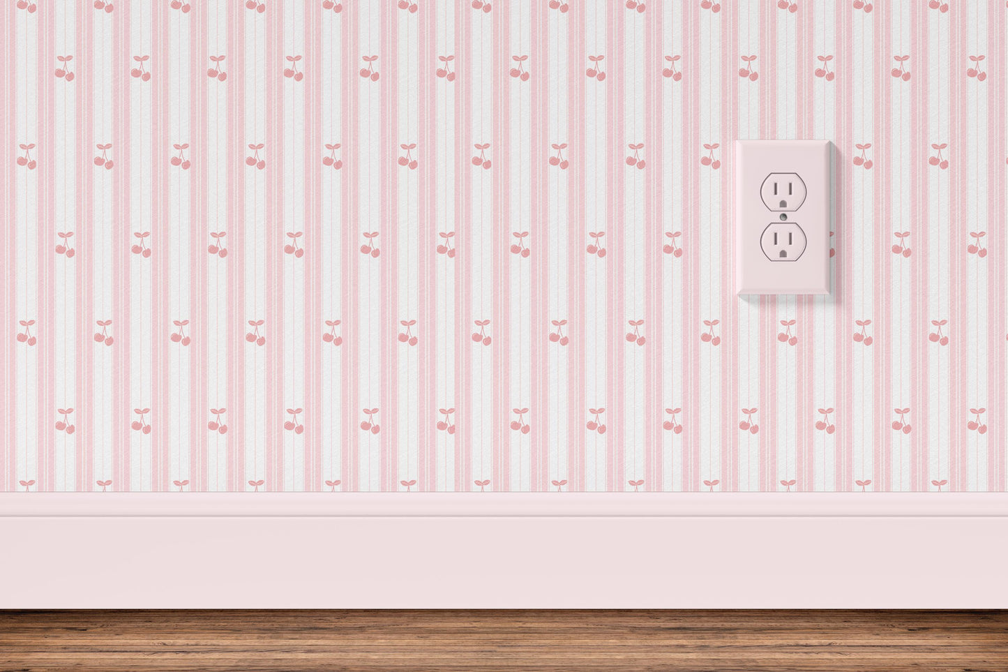 Pink Cherry Striped Wallpaper