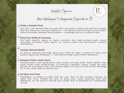 Weathered Green Damask Wallpaper -Vintage Floral