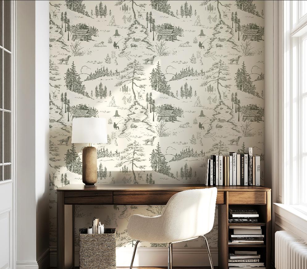 Dog Woodland Toile Wallpaper