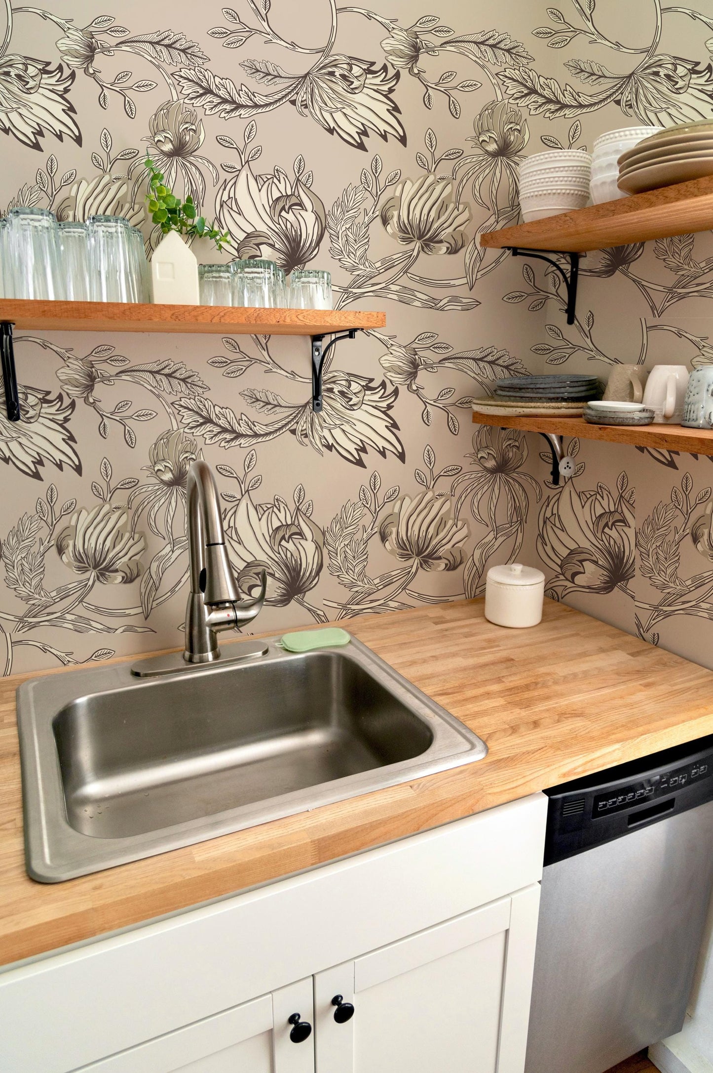 Beige Botanical Wallpaper