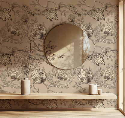 Beige Botanical Wallpaper