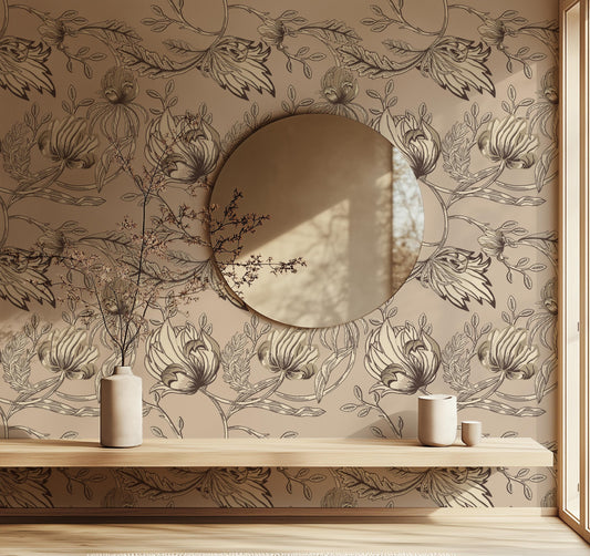 Beige Botanical Wallpaper