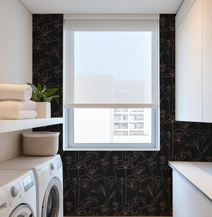 Dark Botanical Line Art Wallpaper