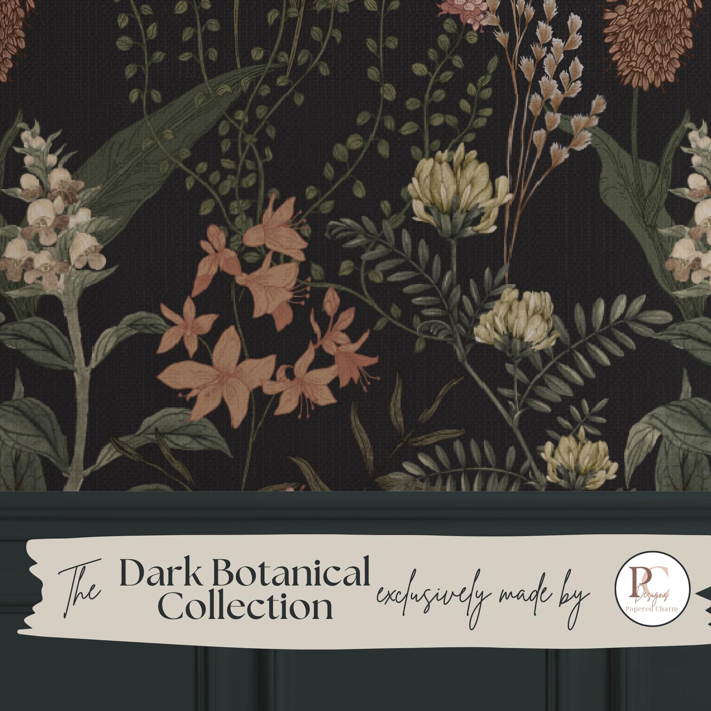 Moody Black Floral Wallpaper