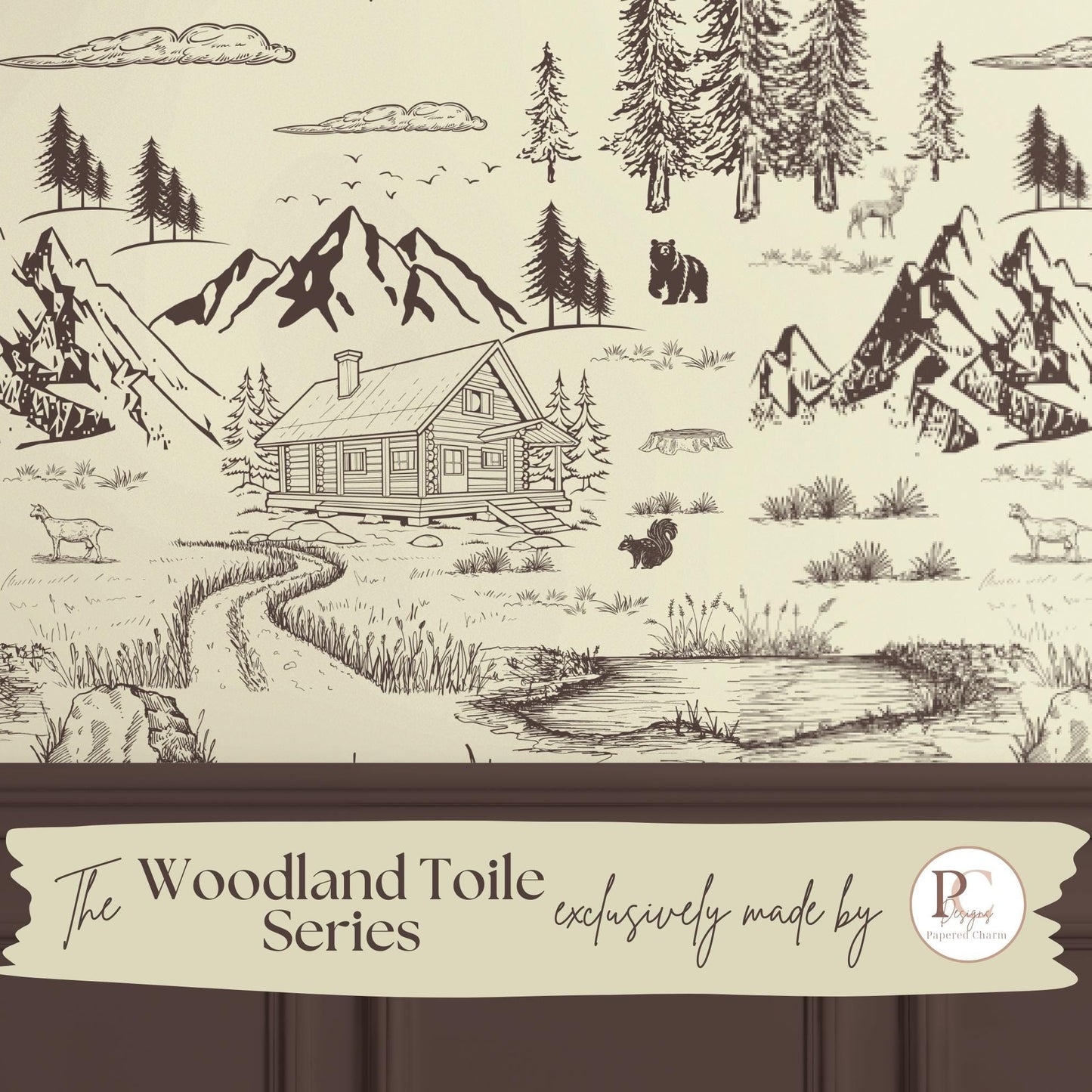 Rustic Woodland Toile Wallpaper