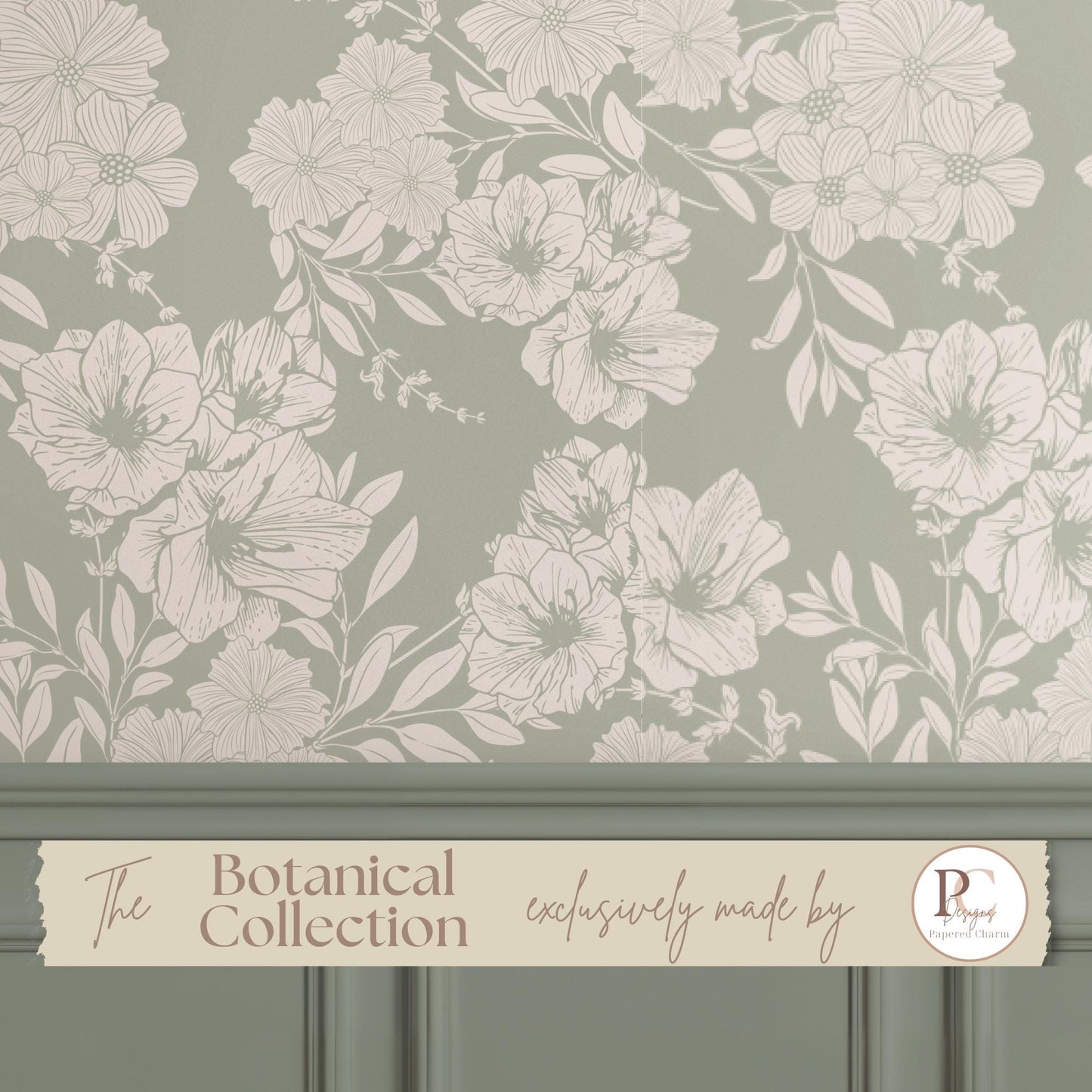 Sage Green Floral Wallpaper