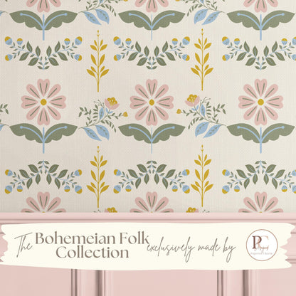 Boho Folk Floral Wallpaper