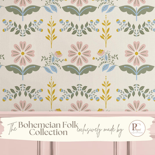 Boho Folk Floral Wallpaper