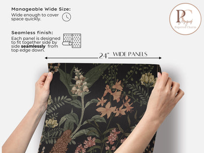 Moody Black Floral Wallpaper