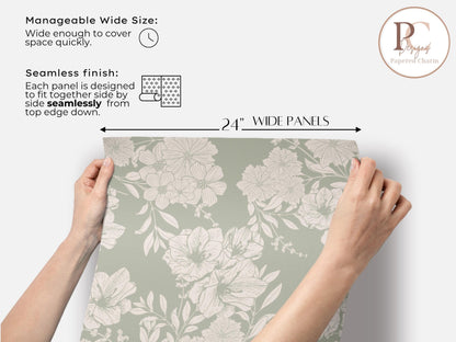 Sage Green Floral Wallpaper