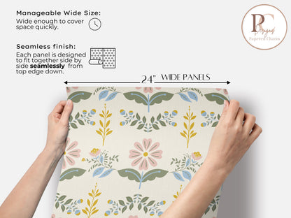 Boho Folk Floral Wallpaper