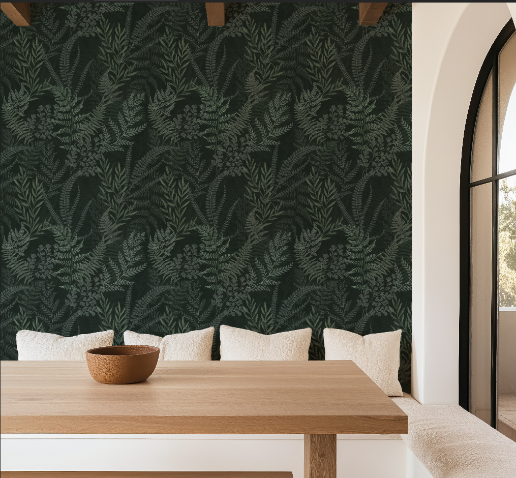 Deep Green Forest Fern Wallpaper | Moody Botanical Walls