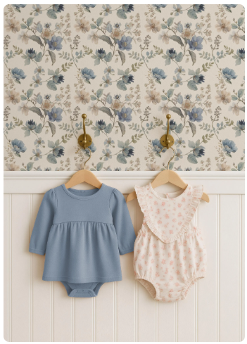 Heritage Blue Garden Floral Wallpaper | Linen Look Cream Botanical | Timeless English Style For Girl Nursery Bedroom Pre-Pasted Traditional
