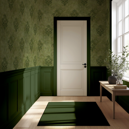 Weathered Green Damask Wallpaper -Vintage Floral