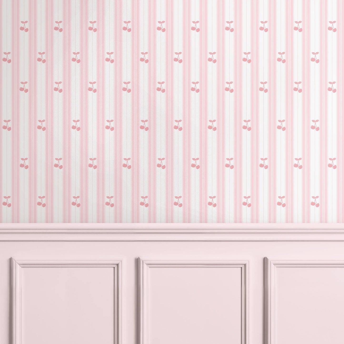 Pink Cherry Striped Wallpaper