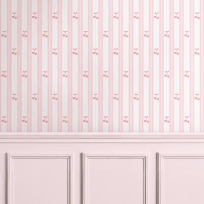 Pink Cherry Striped Wallpaper