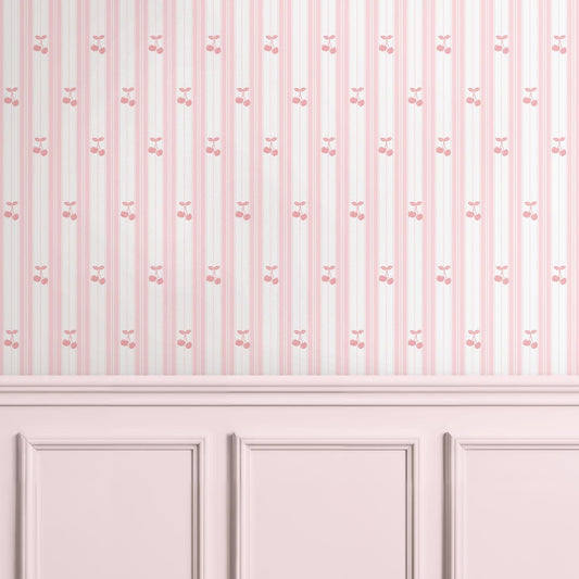 Pink Cherry Striped Wallpaper