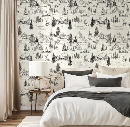 Wintery Forest Toile Wallpaper