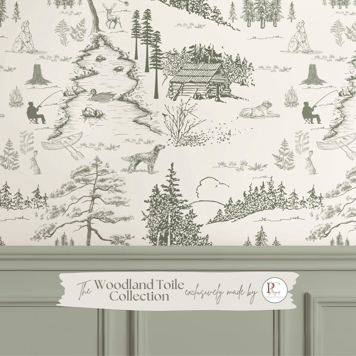 Dog Woodland Toile Wallpaper