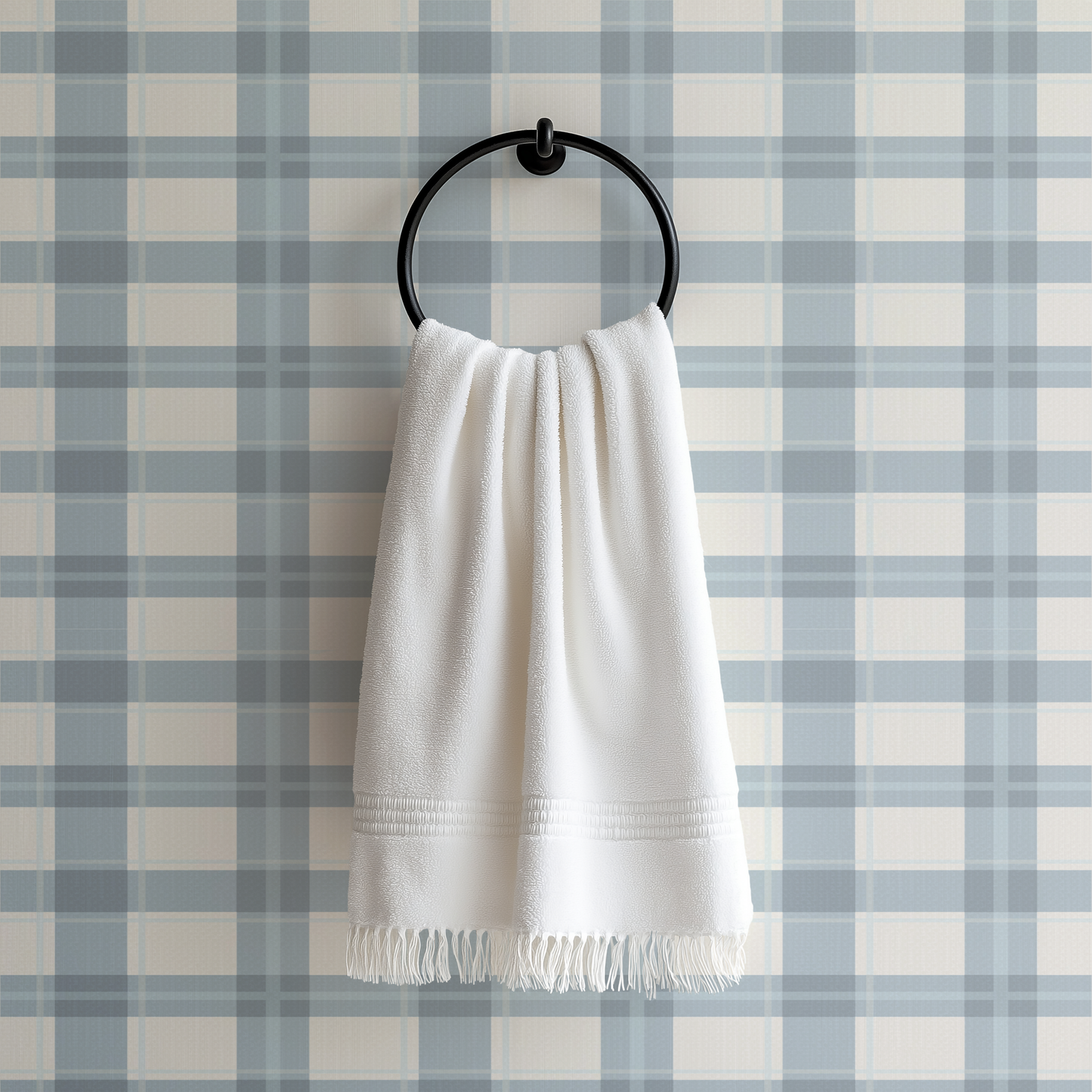 Slate Blue Cream Plaid Wallpaper | Gingham Linen Look | Neutral Boy Nursery Bedroom Wallpaper | Traditional Prepasted And Peel & Stick