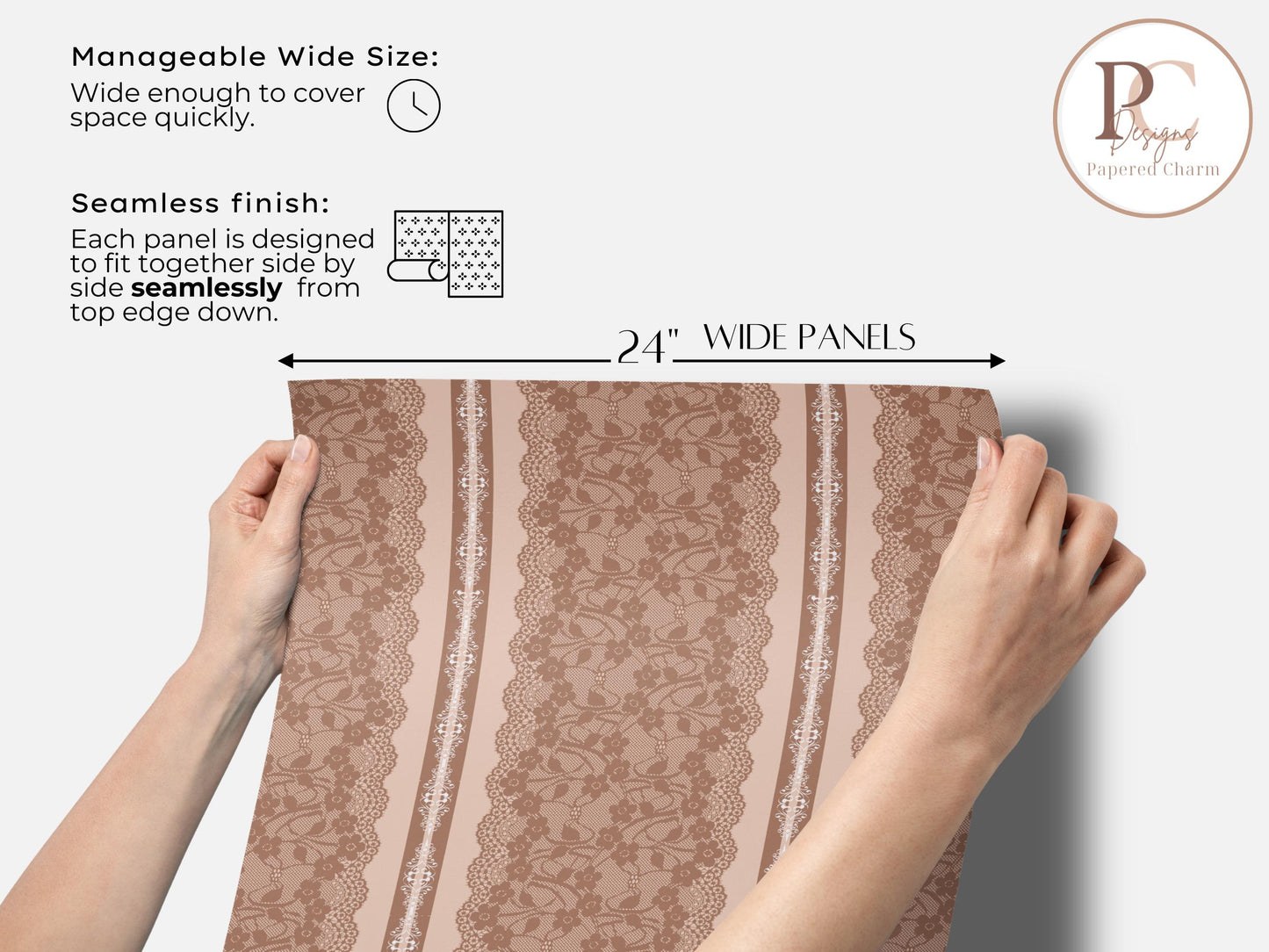 Dusty Rose Lace Stripe Wallpaper