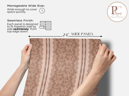 Dusty Rose Lace Stripe Wallpaper