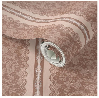 Dusty Rose Lace Stripe Wallpaper