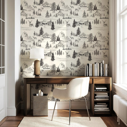 Wintery Forest Toile Wallpaper