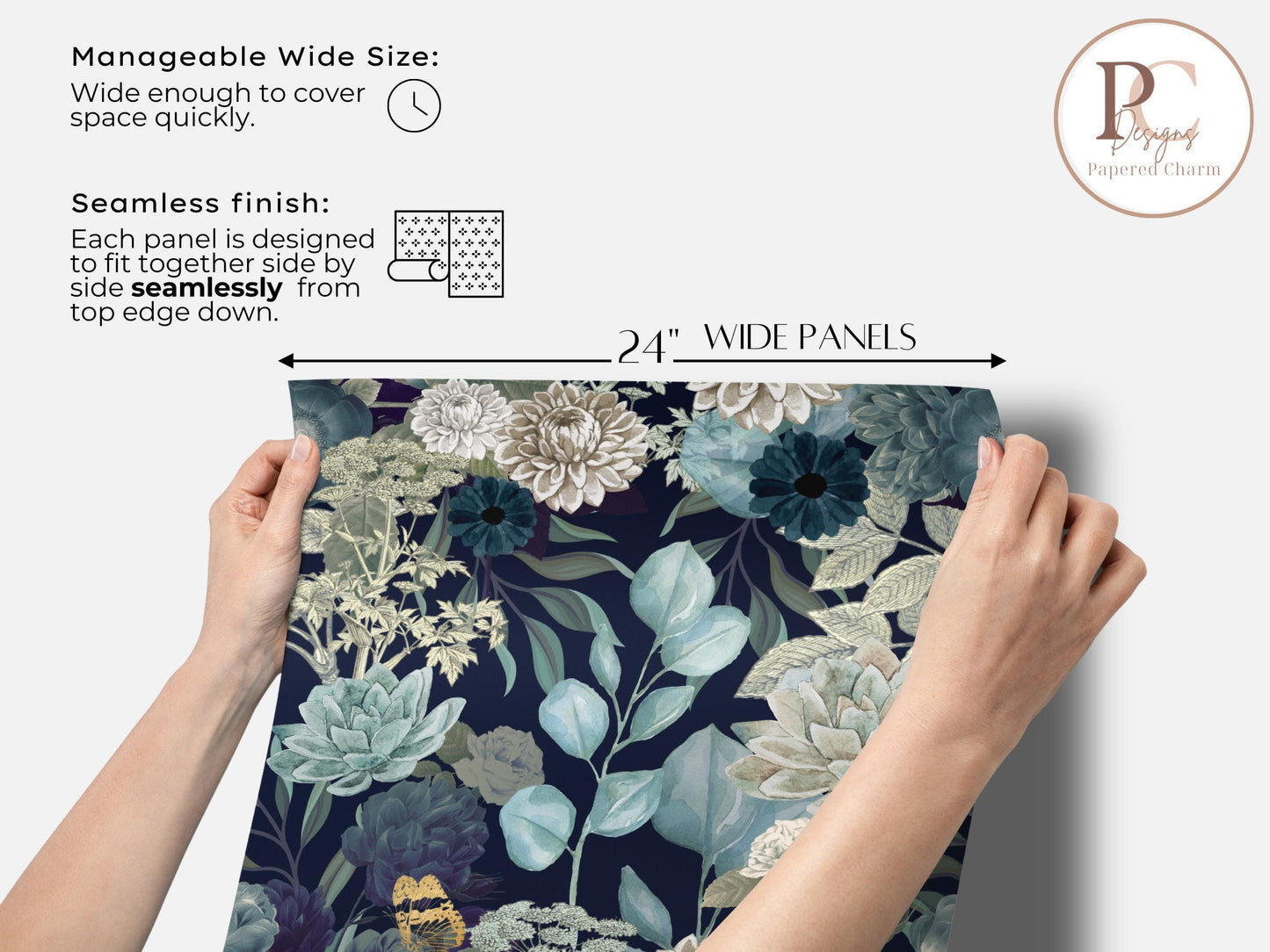 Dark Blue Botanical  Wallpaper