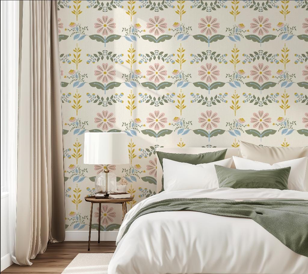 Boho Folk Floral Wallpaper