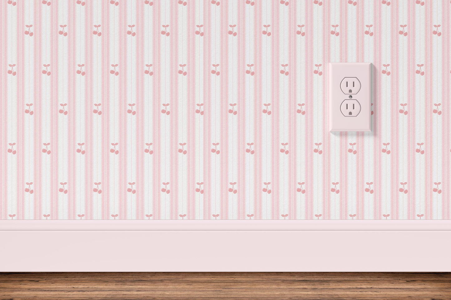 Pink Cherry Striped Wallpaper: Retro Nursery Peel and Stick
