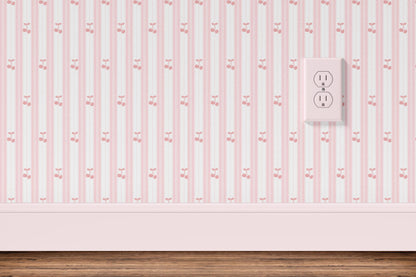 Pink Cherry Striped Wallpaper: Retro Nursery Peel and Stick
