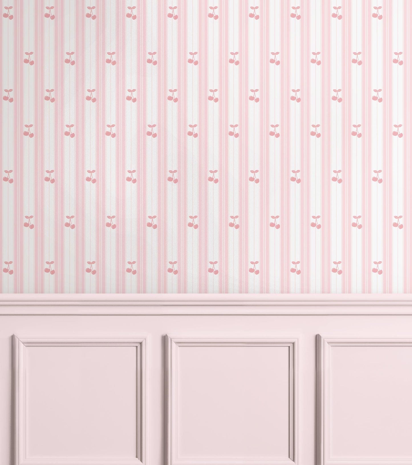 Pink Cherry Striped Wallpaper: Retro Nursery Peel and Stick
