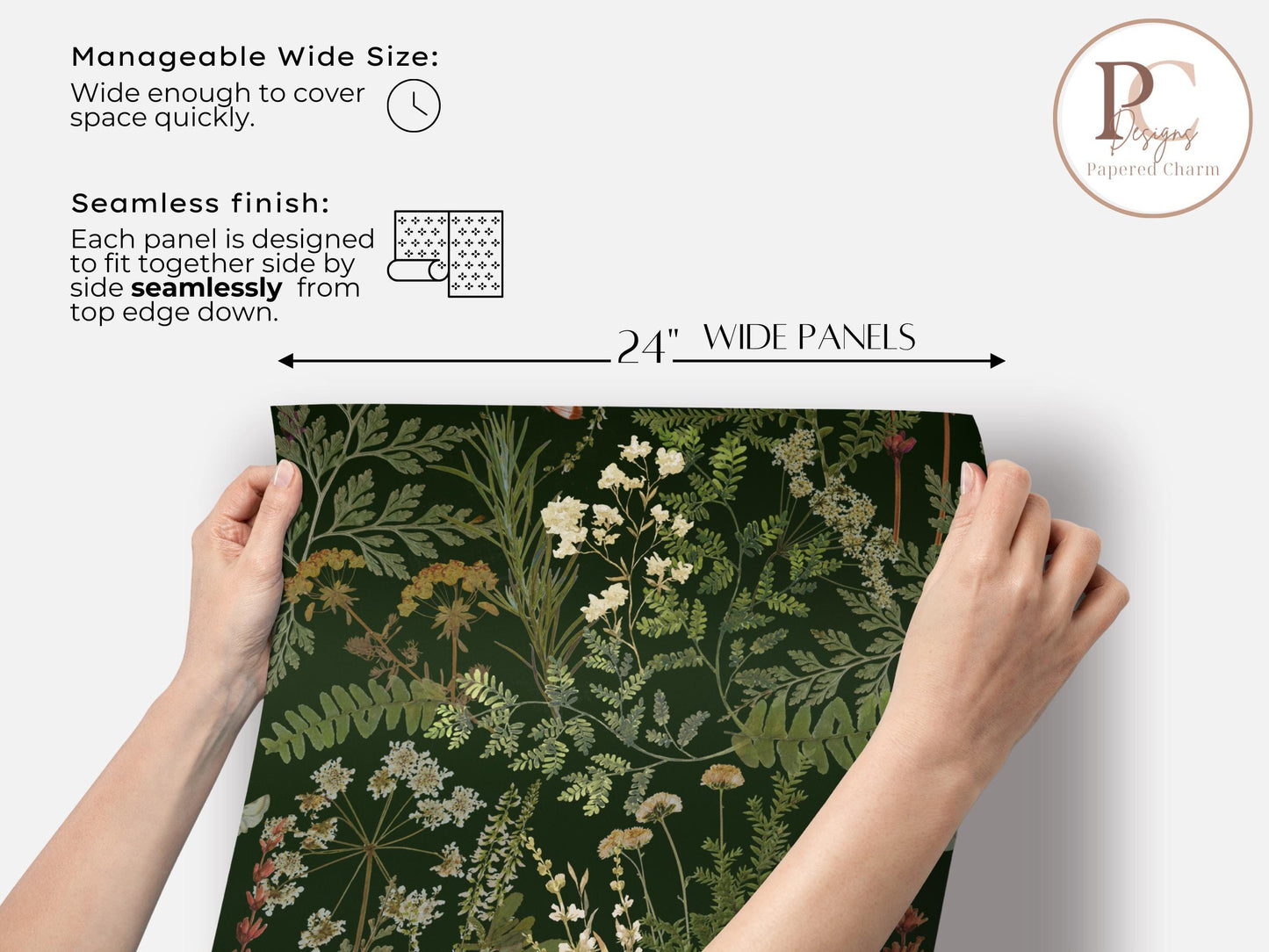 Mossy Green Botanical Fern Wallpaper Peel & Stick Dark Floral Mural Moody Apothecary Removable Wallpaper For Dark Academia Home Decor