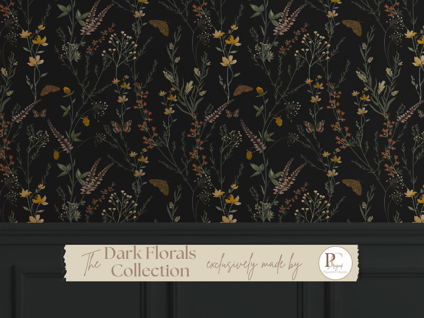 Moody Dark Botanical Peel and Stick Wallpaper Vintage Floral Wall Mural Dark Academia Self- Adhesive for Living Room Bedroom Powder Room