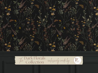 Moody Dark Botanical Peel and Stick Wallpaper Vintage Floral Wall Mural Dark Academia Self- Adhesive for Living Room Bedroom Powder Room