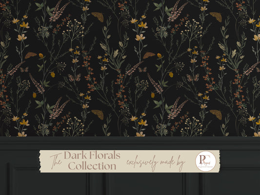 Moody Dark Botanical Peel and Stick Wallpaper Vintage Floral Wall Mural Dark Academia Self- Adhesive for Living Room Bedroom Powder Room